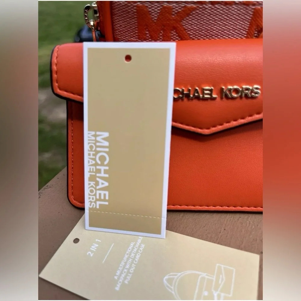 Michael Kors Orange Jacquard Mini Backpack Wallet 2-in-1 NWT - Picture 7 of 8